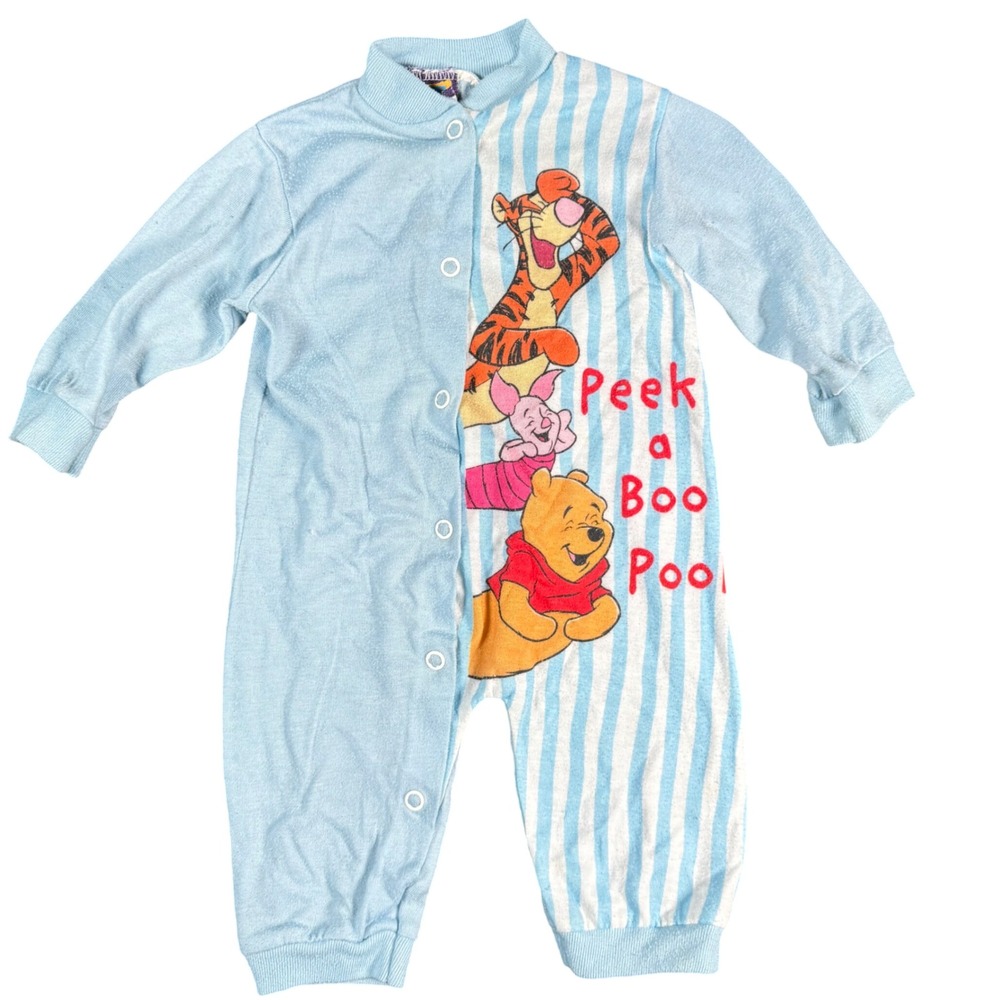 Vintage Disney Pooh 100 Acre Collection Sleeper Baby Blue Striped Tigger Piglet